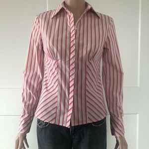 Express Pink Cream Stripes French Cuffs Stretch Button Up Shirt Blouse 1/2 XS